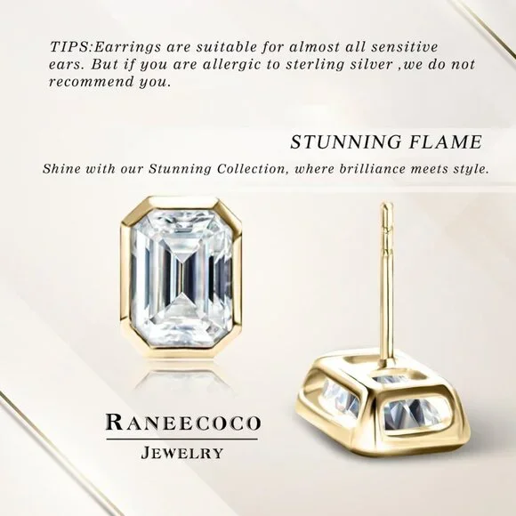 Emerald Cut Cubic Zirconia Stud Earrings Sterling Silver 4ct D FL - Picture 7 of 8